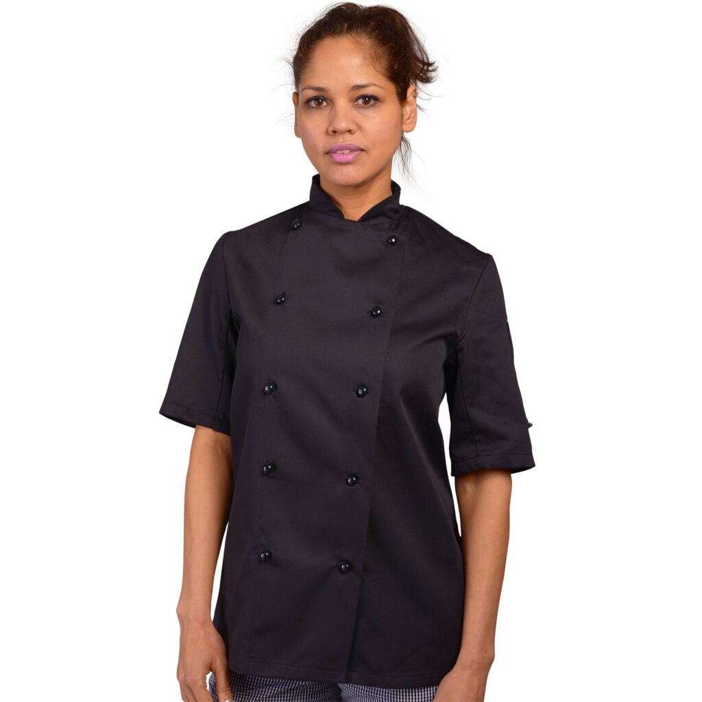 Short Sleeve Chefs Jacket with Removable Studs Black HH Products